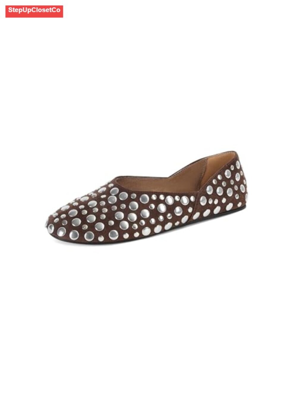 Faux Suede Studded Round Toe Ballet Flats Women Slip On Comfortable Office Shoes